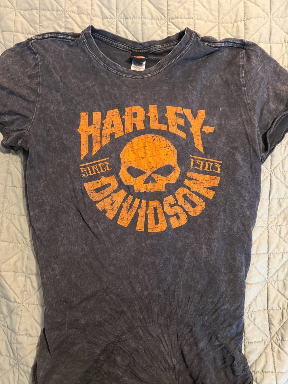 Harley-Davidson Black Tee with Orange Skull Graphic